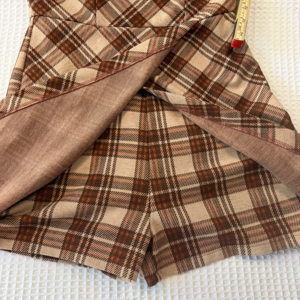 Rare Editions Girls Brown Plaid Skort Romper‎ Jumper Size 16 F455105